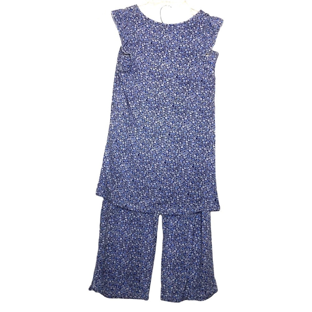 CHAPS Blue & White Calico Floral Print Short Sleeve Pajama PJ Set - Size Small - Picture 2 of 8